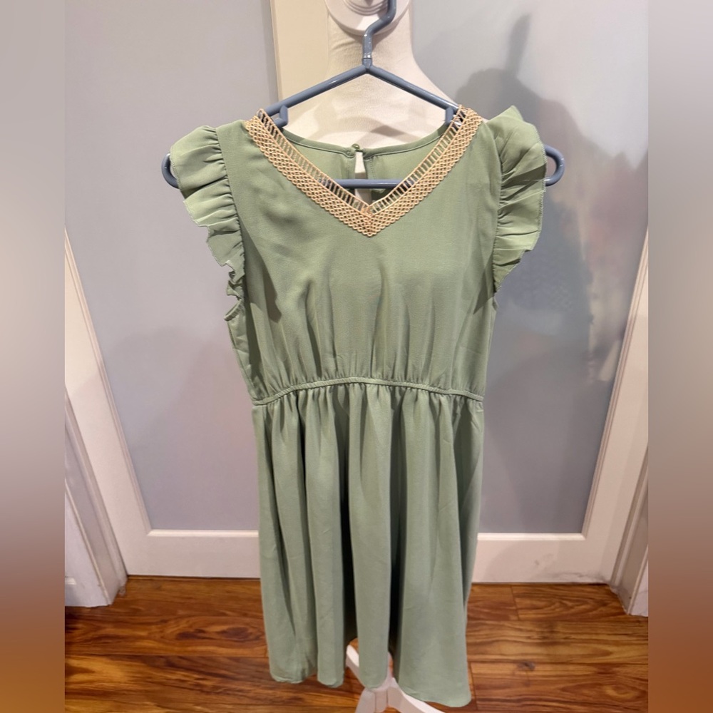 Green Ruffle Sleeve Kids Dress
